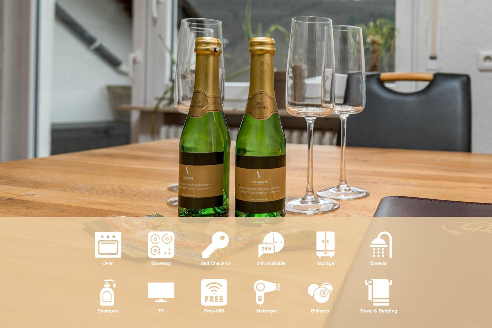 Riesling Appartement For 2 - 4 People - Billiards - Balcony With Mosel View - Parking - Wine Barrel Bar - Fully Equipped Kitchen - Netflix - Waiputv - 3 Km From Cochem Klotten Eksteriør bilde